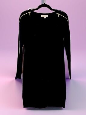 Michael Kors Black Knit Sweater Dress XS with Gold Zippered sleeves EXTRA SMALL